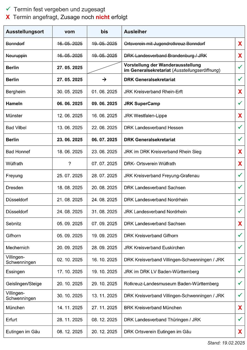 Terminplaner Wanderausstellung